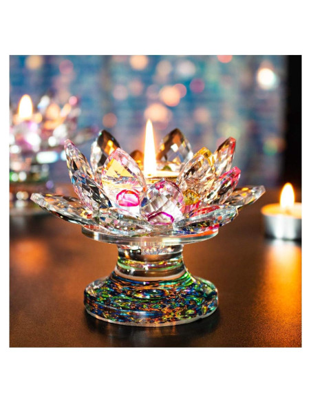 Soporte de Vela de Loto de Cristal Colorido H&D 11.43cm Soporte de Vela de Loto de Cristal Colorido H&D 11.43cm
