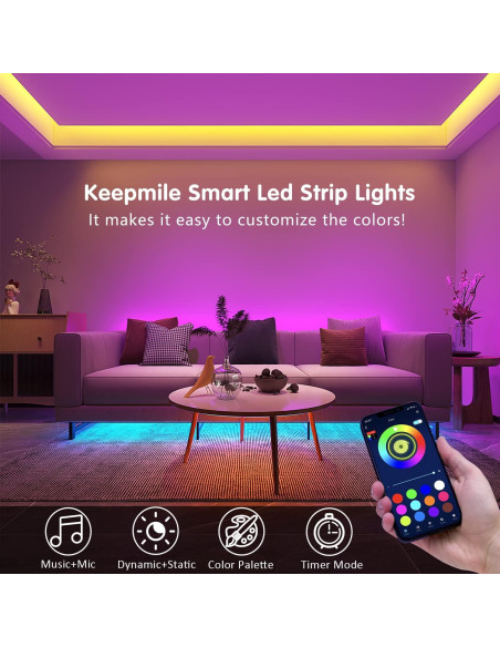 Tira de Luz LED RGB Keepsmile 40m Control Bluetooth Tira de Luz LED RGB Keepsmile 40m Control Bluetooth