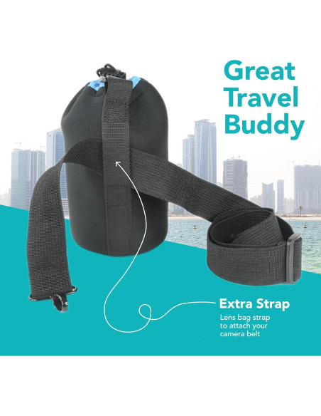 Bolsa de lente neopreno FotoTech Extra Grande negro y azul Bolsa de lente neopreno FotoTech Extra Grande negro y azul