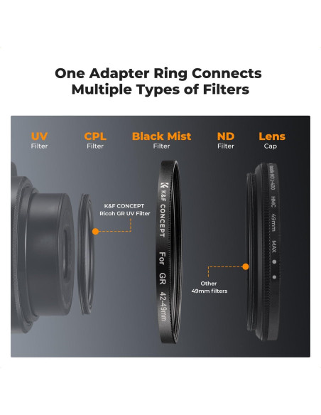 Anillo Adaptador de Filtro K&F Concept 42-49mm para Ricoh GR Anillo Adaptador de Filtro K&F Concept 42-49mm para Ricoh GR