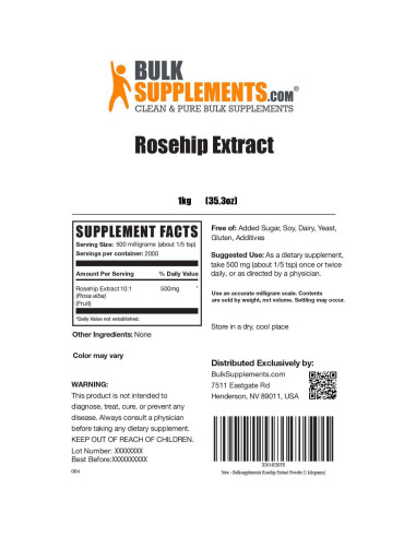 Polvo de Rosa Mosqueta BulkSupplements 500mg - 5kg Antioxidante