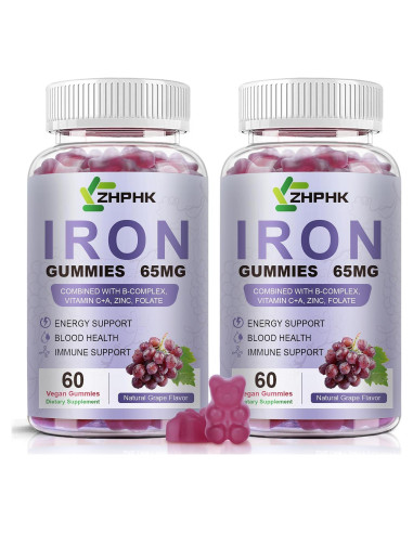 Gominolas de Hierro Veganas ZHPHK 65mg con Vitamina C 250mg