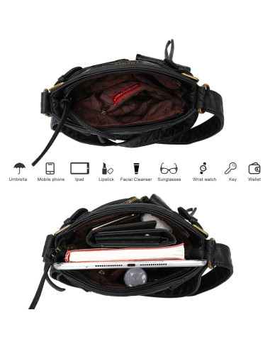Bolso Cruzado Montana West de Cuero Vegano con 9 Bolsillos