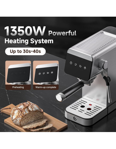 Máquina de Espresso AMZCHEF AZ-EM1501-SV 1.2L Acero Inoxidable