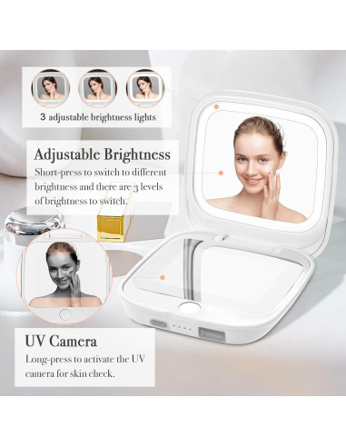 Espejo UV HiPai Doble Cara 1x/2x con Luz LED y Batería