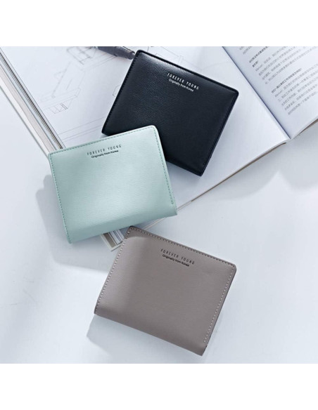 Cartera Bifold de Cuero Sintético para Damas Gris Cartera Bifold de Cuero Sintético para Damas Gris