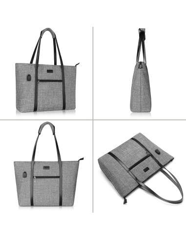 Bolsa Tote para Laptop MOSISO 17.3" USB Gris Mujer