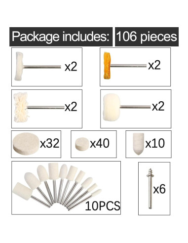 Juego de Ruedas de Pulido FPPO 106 Piezas 3 mm para Joyería