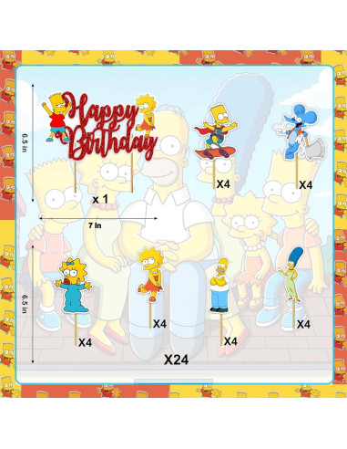 Suministros de Fiesta de Cumpleaños Brt Simpson - 1 Banner, 1 Adorno, 24 Cupcakes