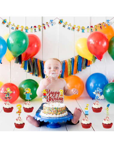 Suministros de Fiesta de Cumpleaños Brt Simpson - 1 Banner, 1 Adorno, 24 Cupcakes