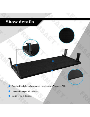 Bandeja para Teclado FRMSAET Ajustable 76.2 cm Madera Negra