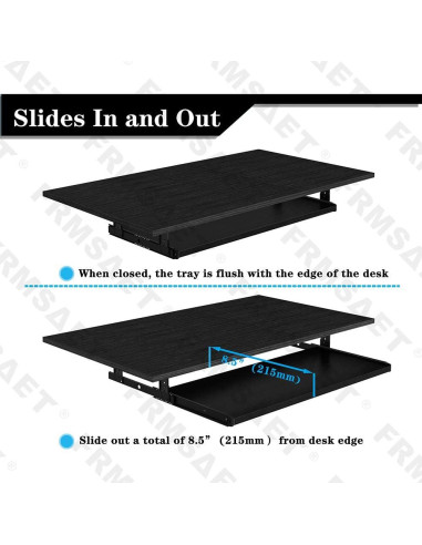 Bandeja para Teclado FRMSAET Ajustable 76.2 cm Madera Negra