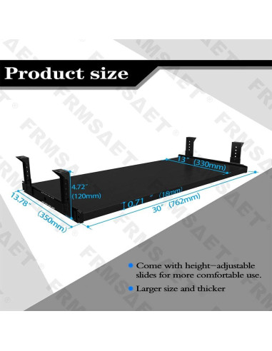 Bandeja para Teclado FRMSAET Ajustable 76.2 cm Madera Negra