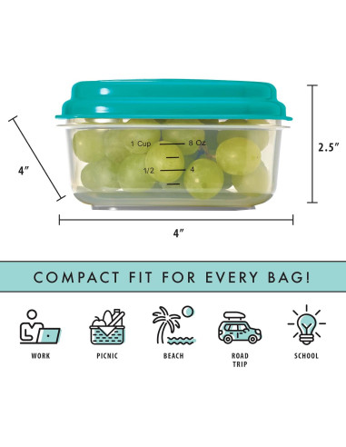 Contenedores de Plástico 8 oz Fit & Fresh 4pk A Prueba de Fugas