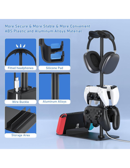 Soporte para Auriculares y Controladores MANMUVIMO - 1 Auricular + 4 Controladores Soporte para Auriculares y Controladores MANMUVIMO - 1 Auricular + 4 Controladores