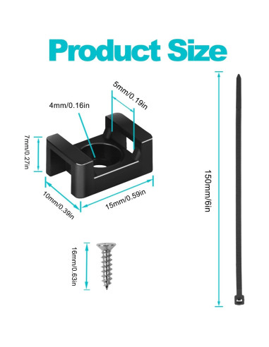 Kit de Montaje de Cables VZTOLKUR - 55 Bridas 15.24 cm Negro