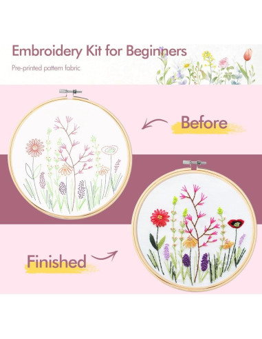 Kit de Bordado Floral Wtisan 008 para Principiantes