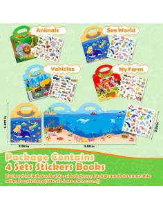 4 Libros de Pegatinas Reutilizables Uranus&No.1 para Niños 2