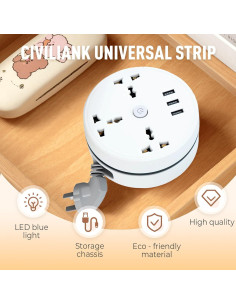Regleta de Poder Universal 2 Metros con 3 Salidas y 2 USB 2