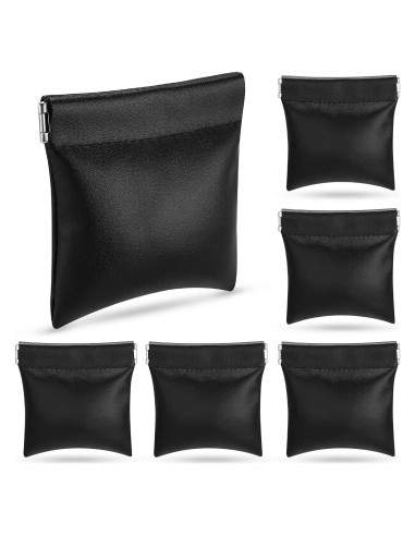 6 Monederos de PU Negros Portátiles Impermeables para Cosméticos
