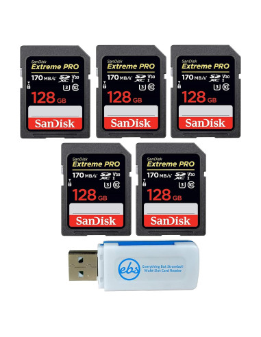 Paquete de 5 Tarjetas SD SanDisk Extreme Pro 128GB UHS-I V30