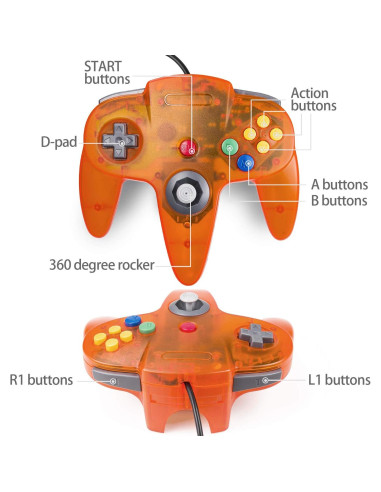 Controlador Joystick Remoto N64 Miadore Naranja Transparente