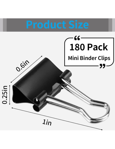 180 Clips de Carpeta Pequeños PEASUG 15mm Suministros Oficina