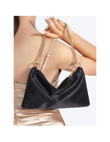 Bolso de Noche de Satén Verdusa - Cuadrado Negro