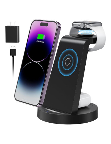 Estación de Carga 3 en 1 para Apple - Cargador Inalámbrico Negro