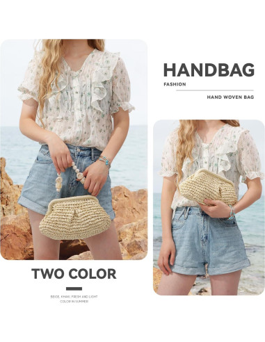 Bolso de Mano de Paja LUI SUI Beige para Mujeres - Verano