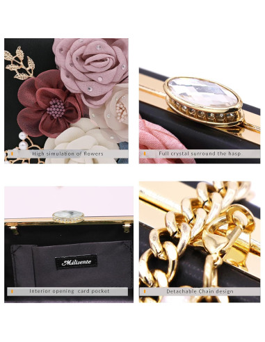 Bolso de Noche Floral Milisente para Mujeres - Clutch Boda 20x13cm