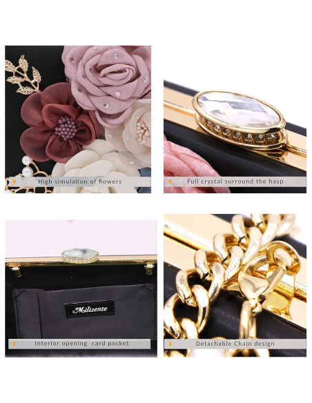 Bolso de Noche Floral Milisente para Mujeres - Clutch Boda 20x13cm Bolso de Noche Floral Milisente para Mujeres - Clutch Boda 20x13cm