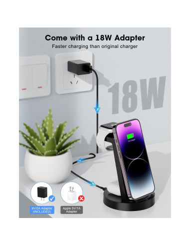 Estación de Carga 3 en 1 para Apple - Cargador Inalámbrico Negro