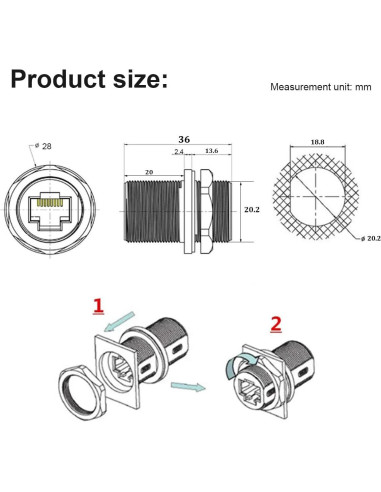 Acoplador RJ45 Hembra a Hembra IP67 PENGLIN 2PCS Cat6