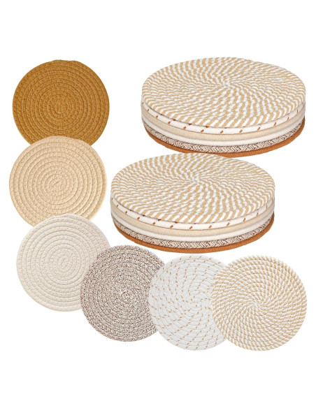 Juego de 12 Trivets Redondos de Algodón ATZNZIK 20.32 cm Juego de 12 Trivets Redondos de Algodón ATZNZIK 20.32 cm