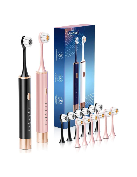 Cepillo de Dientes Eléctrico Aneebart Negro y Rosa - Pack 2, 12 Cabezales, 6 Modos Cepillo de Dientes Eléctrico Aneebart Negro y Rosa - Pack 2, 12 Cabezales, 6 Modos