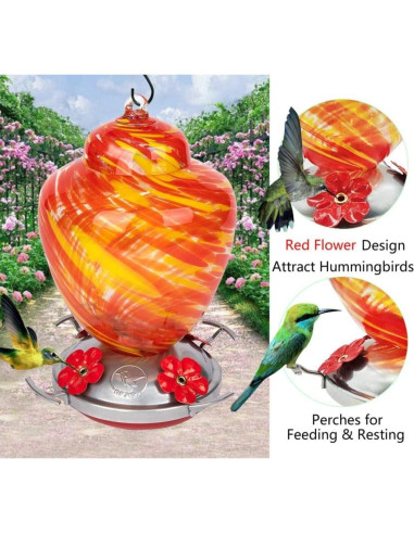 Alimentador de Colibrí REZIPO Vidrio Soplado 1.12L Amarillo