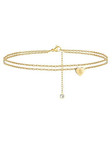 Pulsera de Tobillo Inicial Corazón Turandoss Oro 14K Ajustable