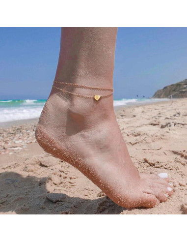 Pulsera de Tobillo Inicial Corazón Turandoss Oro 14K Ajustable