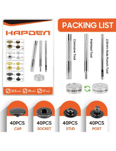 Kit de Broches de Cuero HAPDEN 12.5mm 40 Conjuntos Metal 2