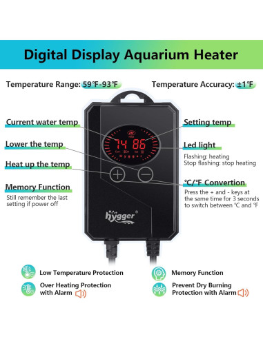 Calentador de Acuario Hygger 100W para 15-40 Galones