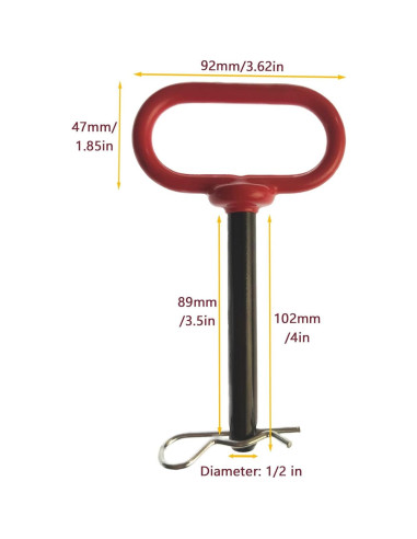 Pasador de Enganche Clevis Joyangy 1/2" x 10.16 cm Metal Rojo
