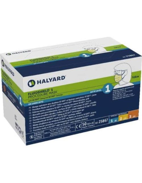 Mascarillas Desechables Halyard FLUIDSHIELD 1 Amarillo - Caja 50 Mascarillas Desechables Halyard FLUIDSHIELD 1 Amarillo - Caja 50
