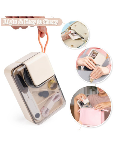 Kit de Costura Mini Sewgurixi Blanco Crema - 15 Hilos, Tijeras, Cinta Métrica