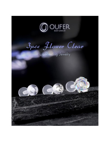 Pendientes de Piercing Helix OUFER 16G Bioflex Transparentes 3PCS