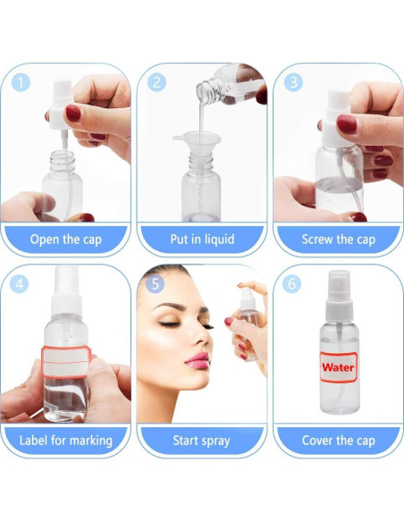 Botellas de Spray Mini Spaidoon 50ml Reutilizables con Embudo Botellas de Spray Mini Spaidoon 50ml Reutilizables con Embudo