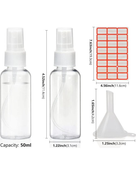 Botellas de Spray Mini Spaidoon 50ml Reutilizables con Embudo Botellas de Spray Mini Spaidoon 50ml Reutilizables con Embudo