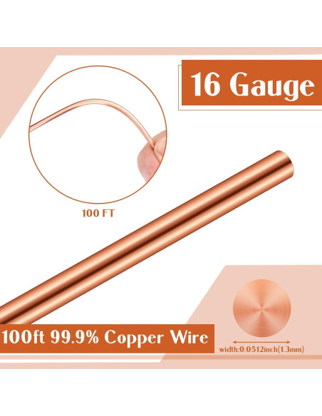 Alambre de Cobre 30.48m 16 AWG Therwen para Manualidades Alambre de Cobre 30.48m 16 AWG Therwen para Manualidades