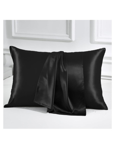 Funda de Almohada de Seda THXSILK 100% Morera Individual Negra