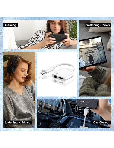 Adaptador Lightning a Jack 3.5mm 2 en 1 Apple MFi para iPhone